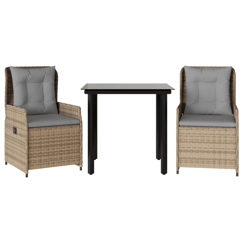 Ensemble à manger de jardin et coussins 3 pcs Beige poly rotin