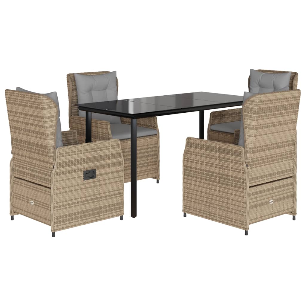Ensemble à manger de jardin avec coussins 5pcs Beige poly rotin