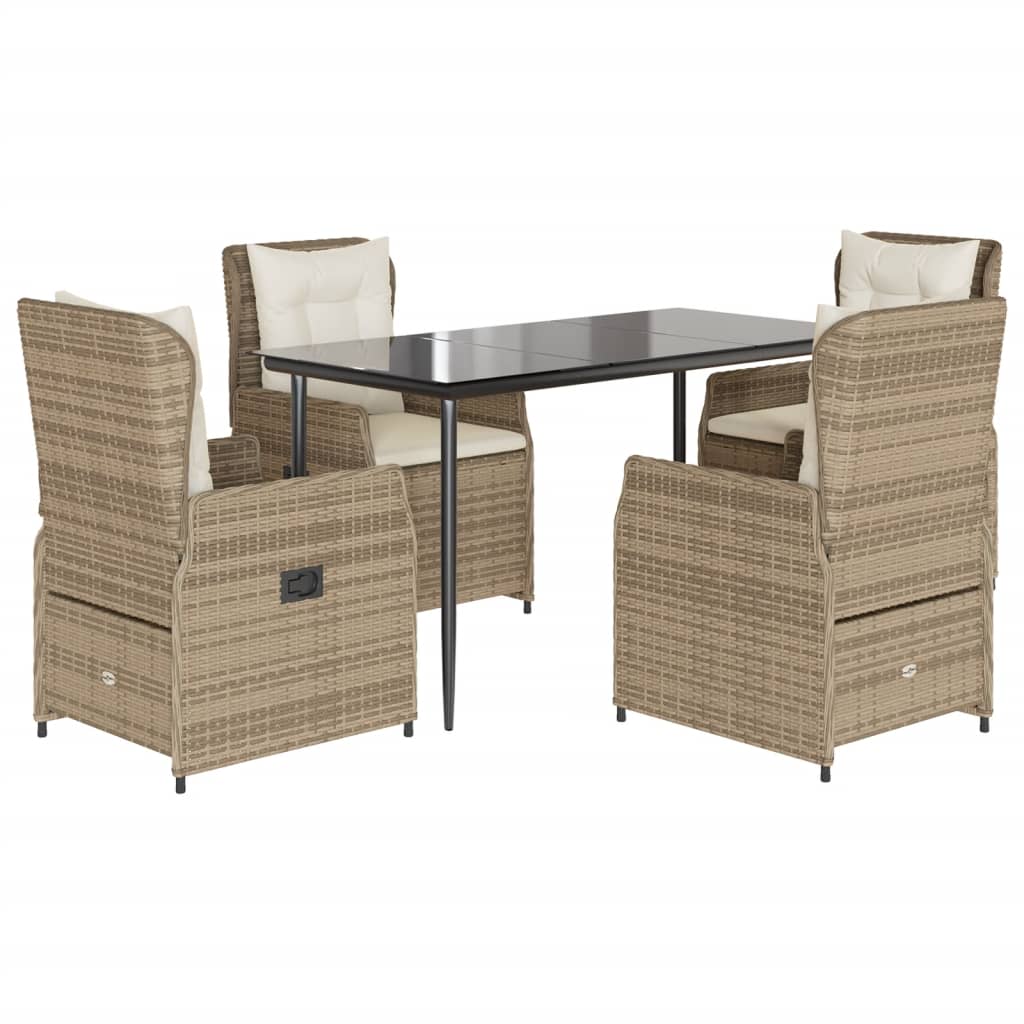 Ensemble à manger de jardin avec coussins 5pcs Beige poly rotin