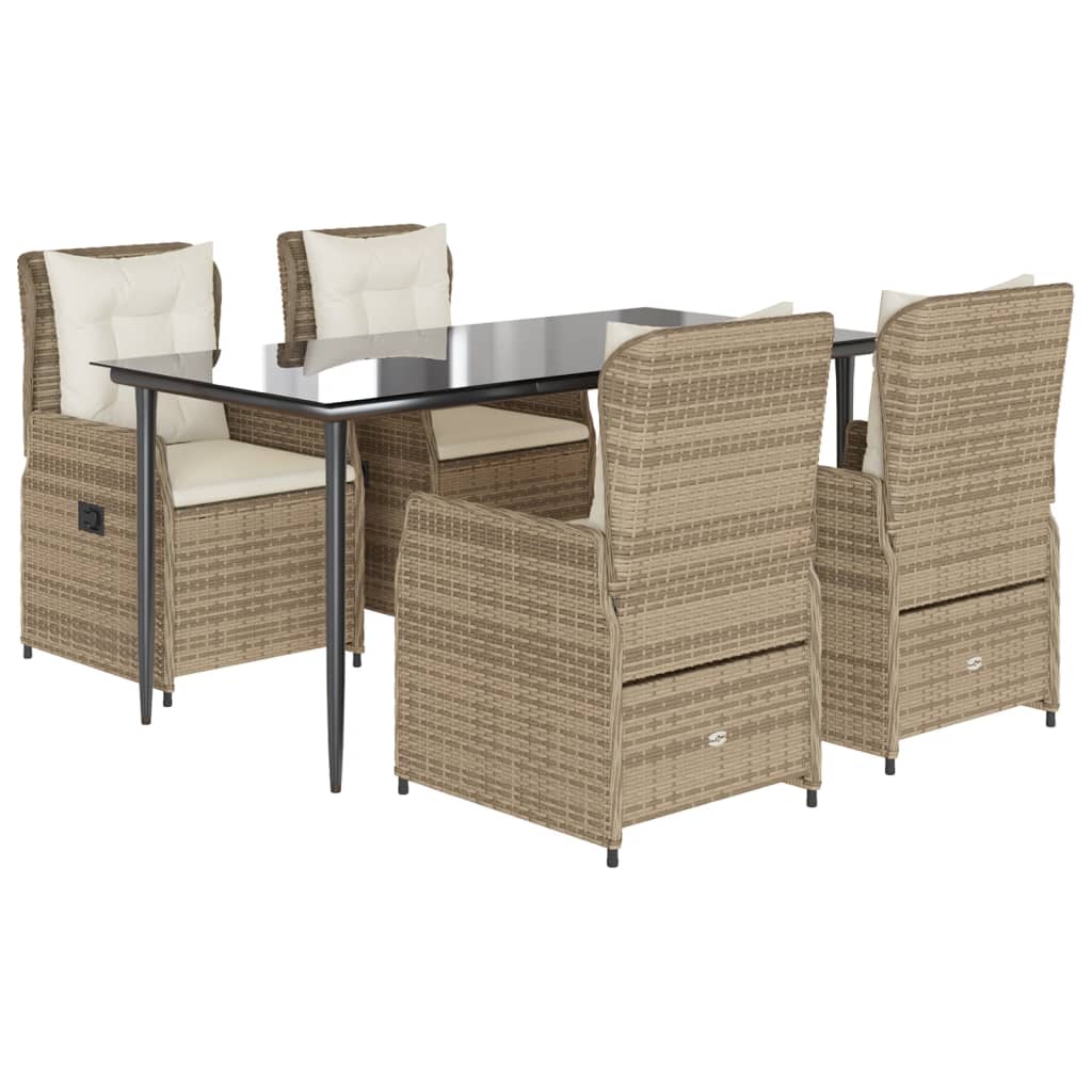 Ensemble à manger de jardin avec coussins 5pcs Beige poly rotin