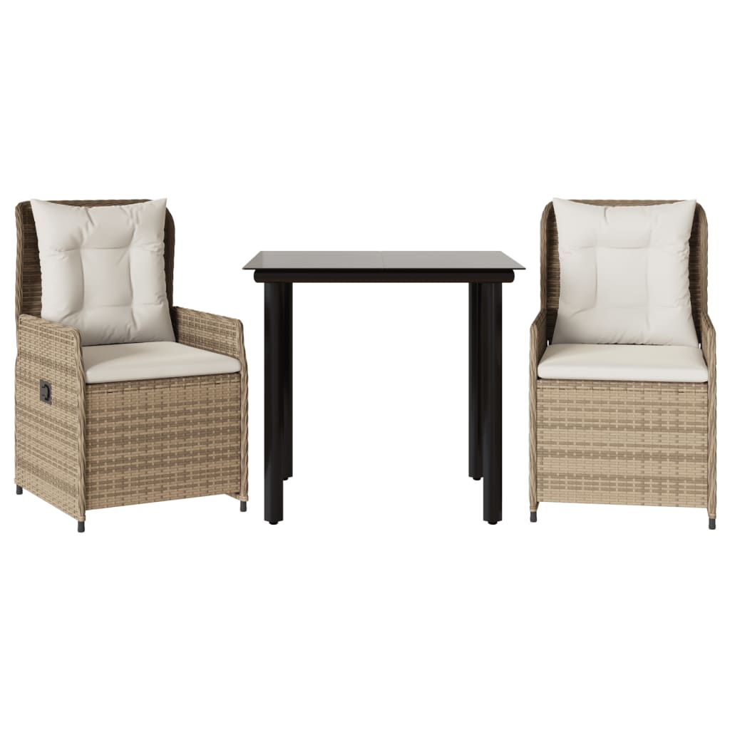 Ensemble à manger de jardin et coussins 3 pcs Beige poly rotin
