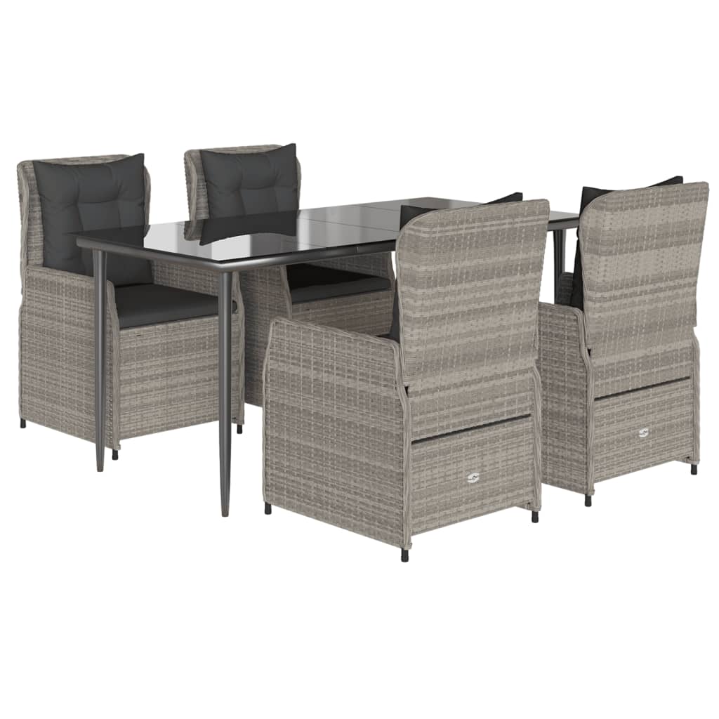 Ensemble à manger de jardin et coussins 5 pcs gris clair rotin