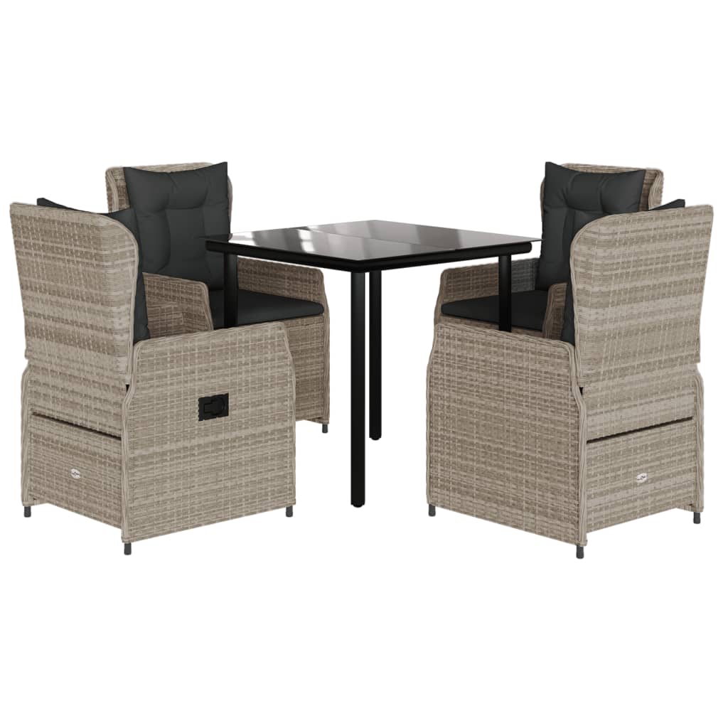 Ensemble à manger de jardin et coussins 5 pcs gris clair rotin