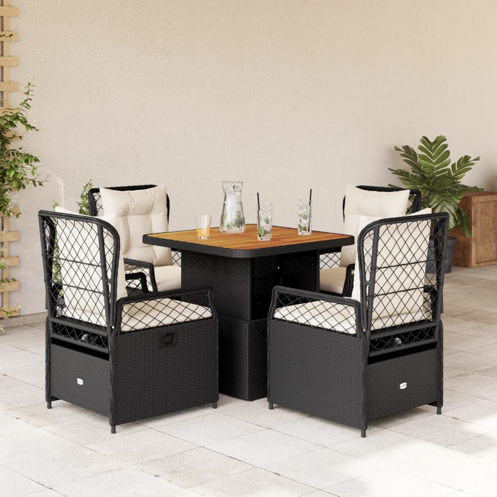 Ensemble à manger de jardin coussins 5pcs Noir Résine tressée