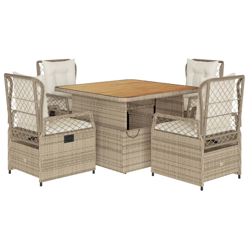 Ensemble à manger de jardin avec coussins 5pcs Beige poly rotin