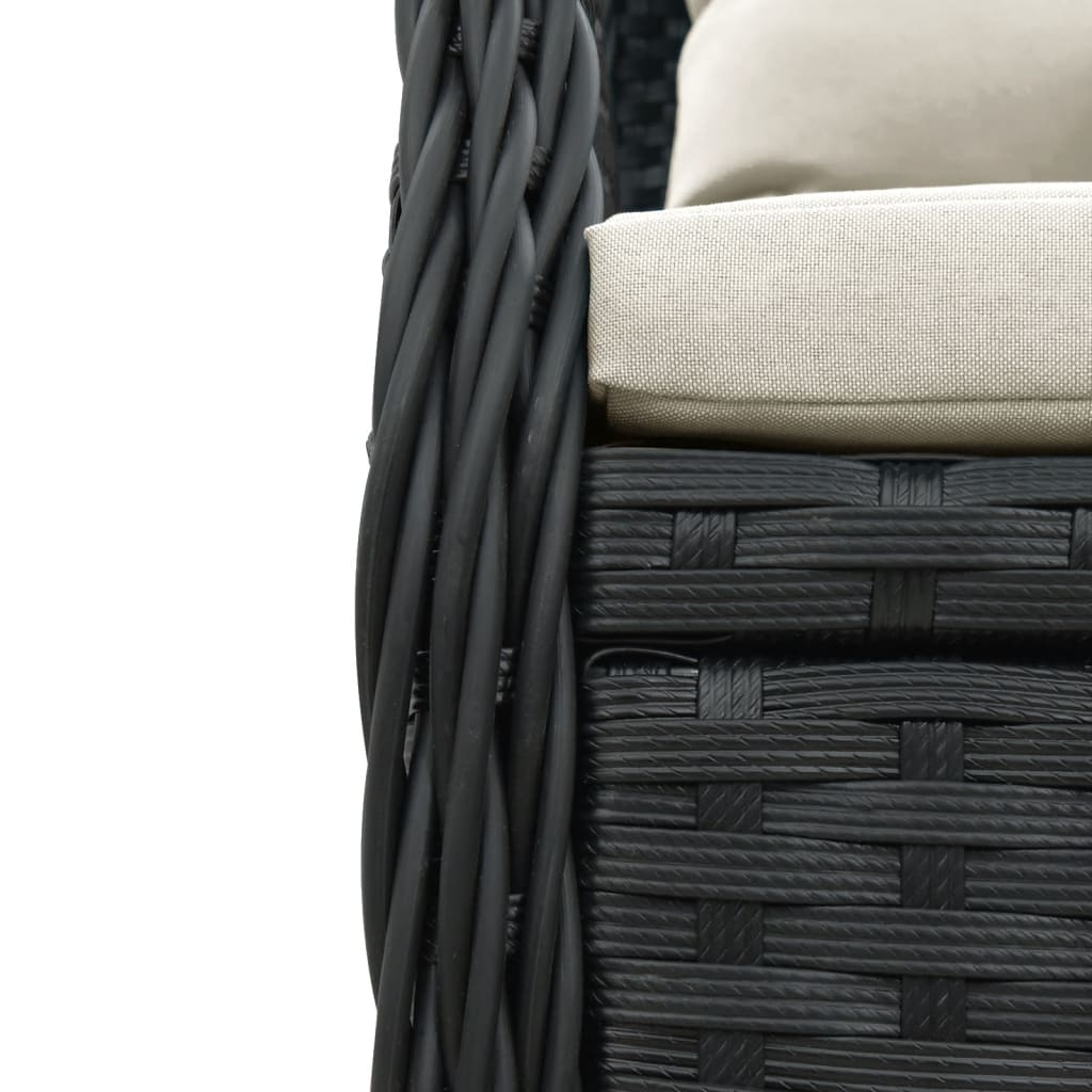 Ensemble à manger de jardin coussins 7pcs Noir Résine tressée