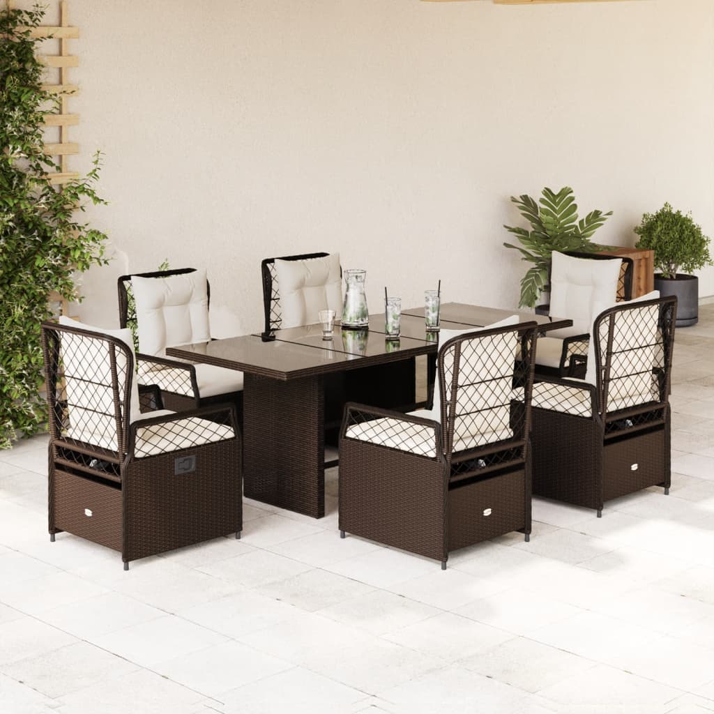 Ensemble à manger de jardin et coussins 7 pcs marron rotin