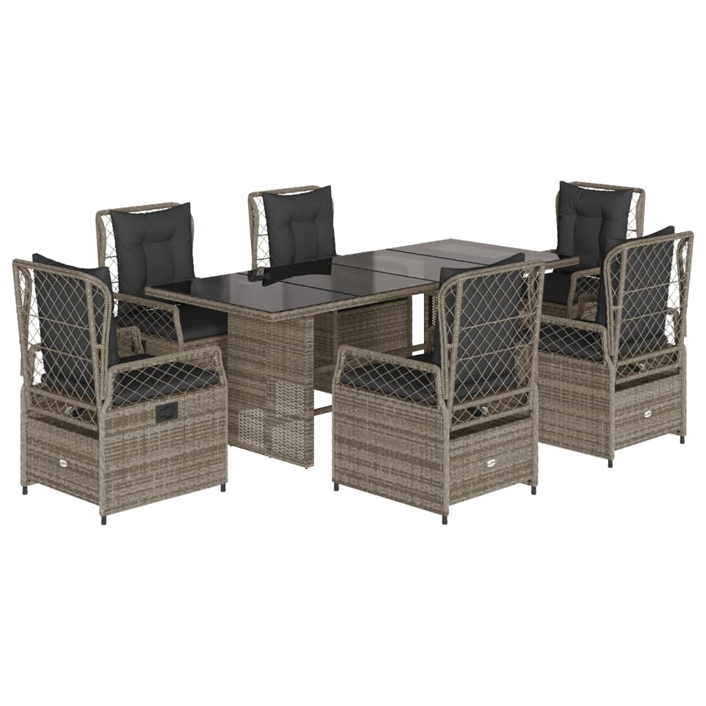 Ensemble à manger de jardin et coussins 7 pcs gris rotin