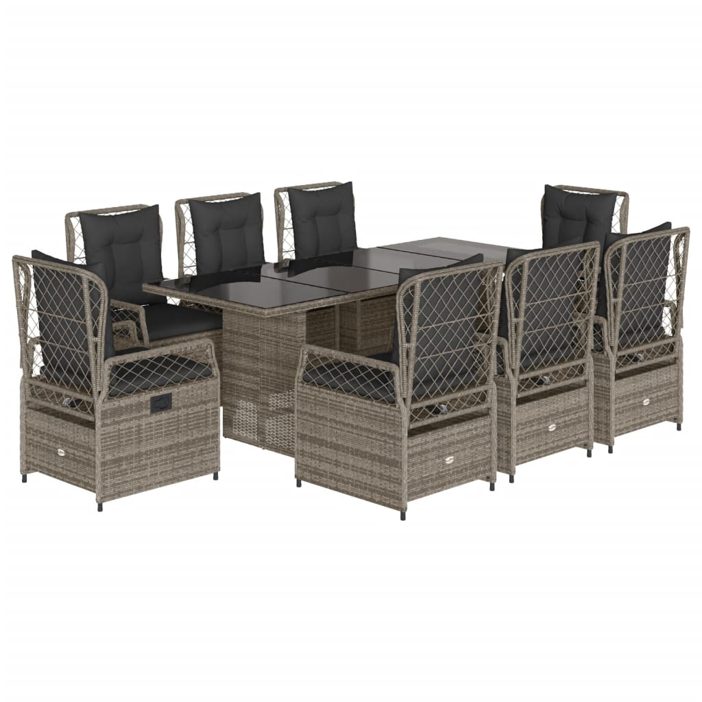 Ensemble à manger de jardin 9 pcs coussins gris résine tressée
