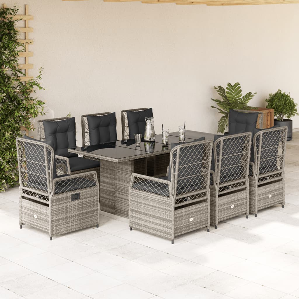 Ensemble à manger de jardin 9 pcs coussins gris résine tressée
