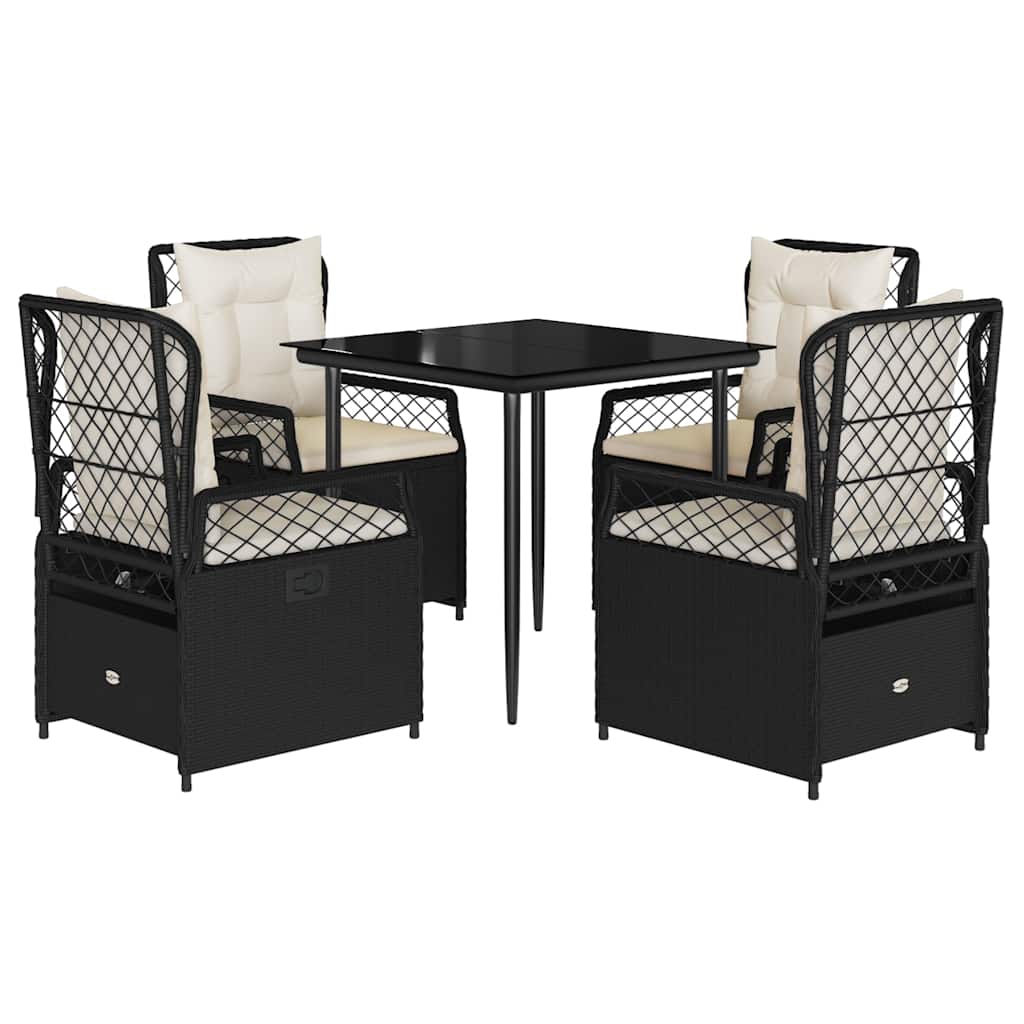 Ensemble à manger de jardin coussins 5pcs Noir Résine tressée