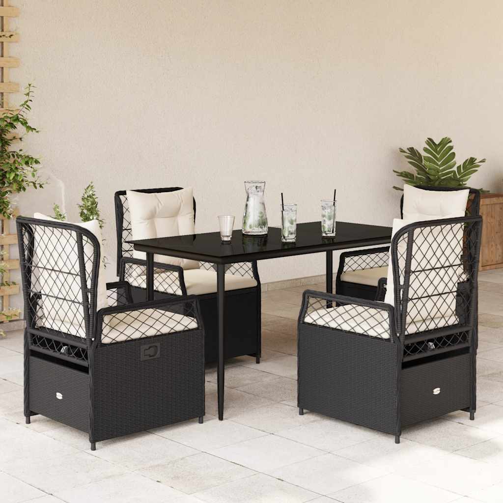 Ensemble à manger de jardin coussins 5pcs Noir Résine tressée