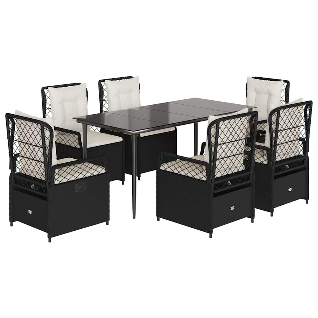 Ensemble à manger de jardin coussins 7pcs Noir Résine tressée