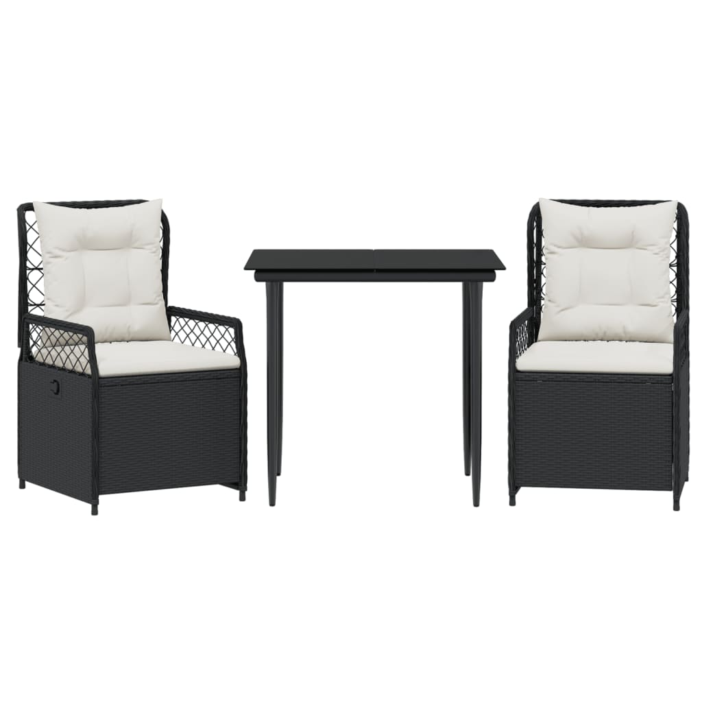 Ensemble à manger de jardin avec coussins 3 pcs Noir