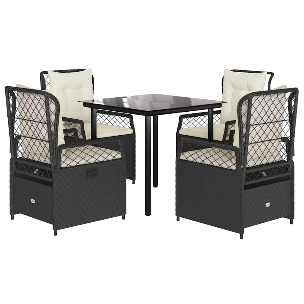 Ensemble à manger de jardin coussins 5pcs Noir Résine tressée