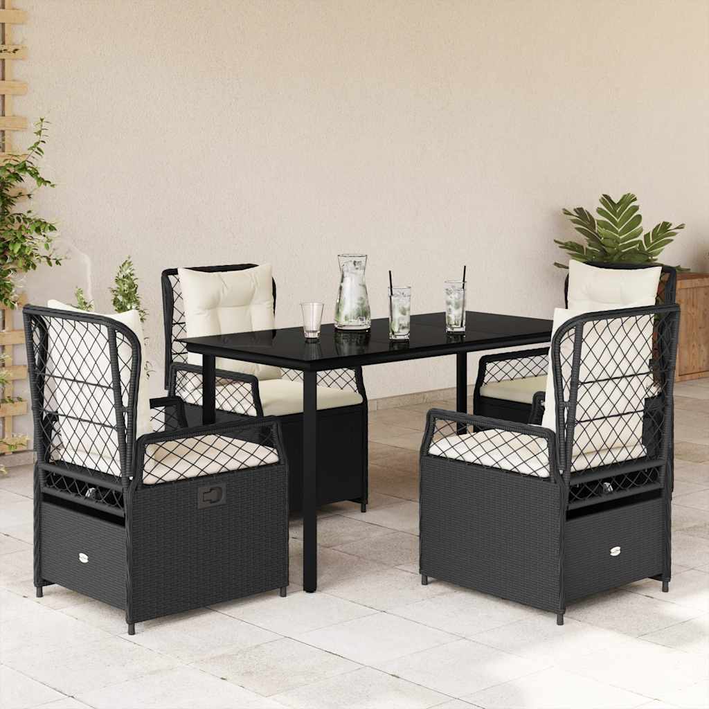 Ensemble à manger de jardin coussins 5pcs Noir Résine tressée