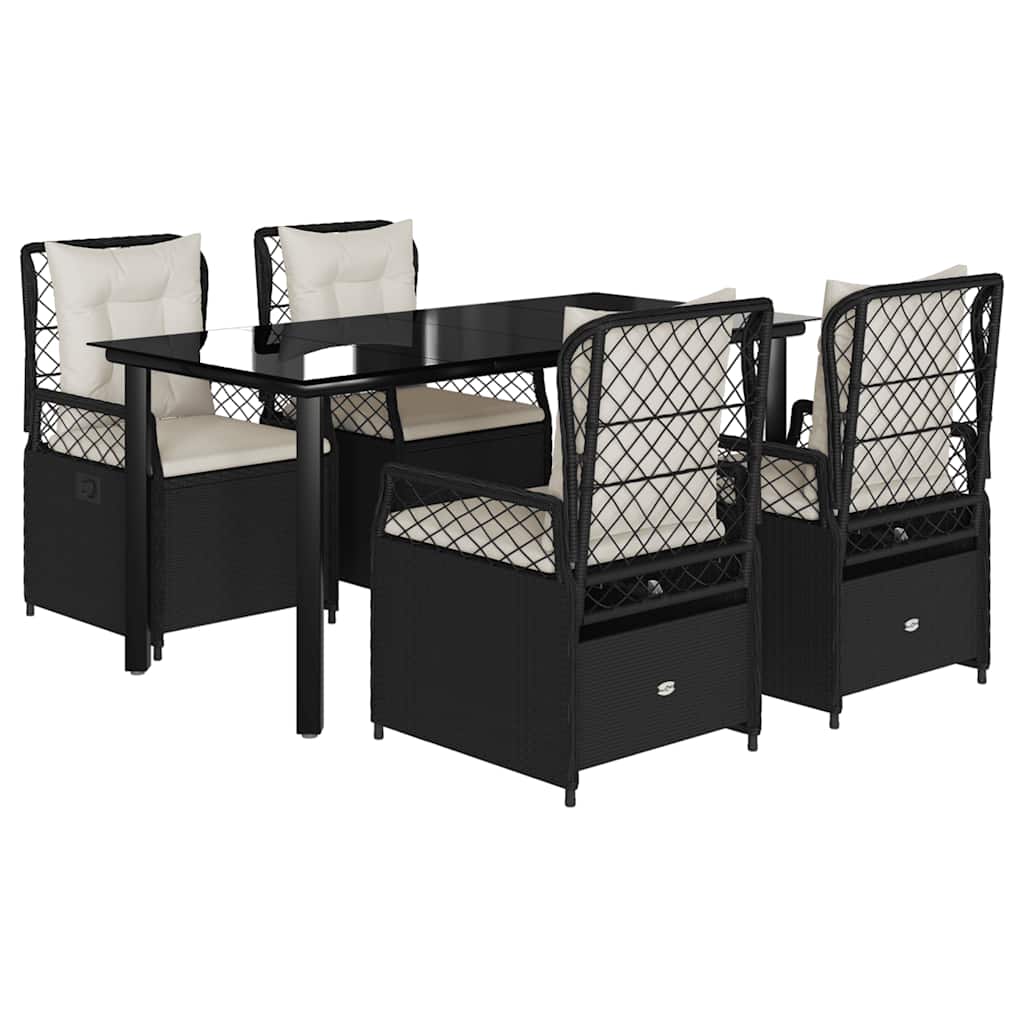 Ensemble à manger de jardin coussins 5pcs Noir Résine tressée