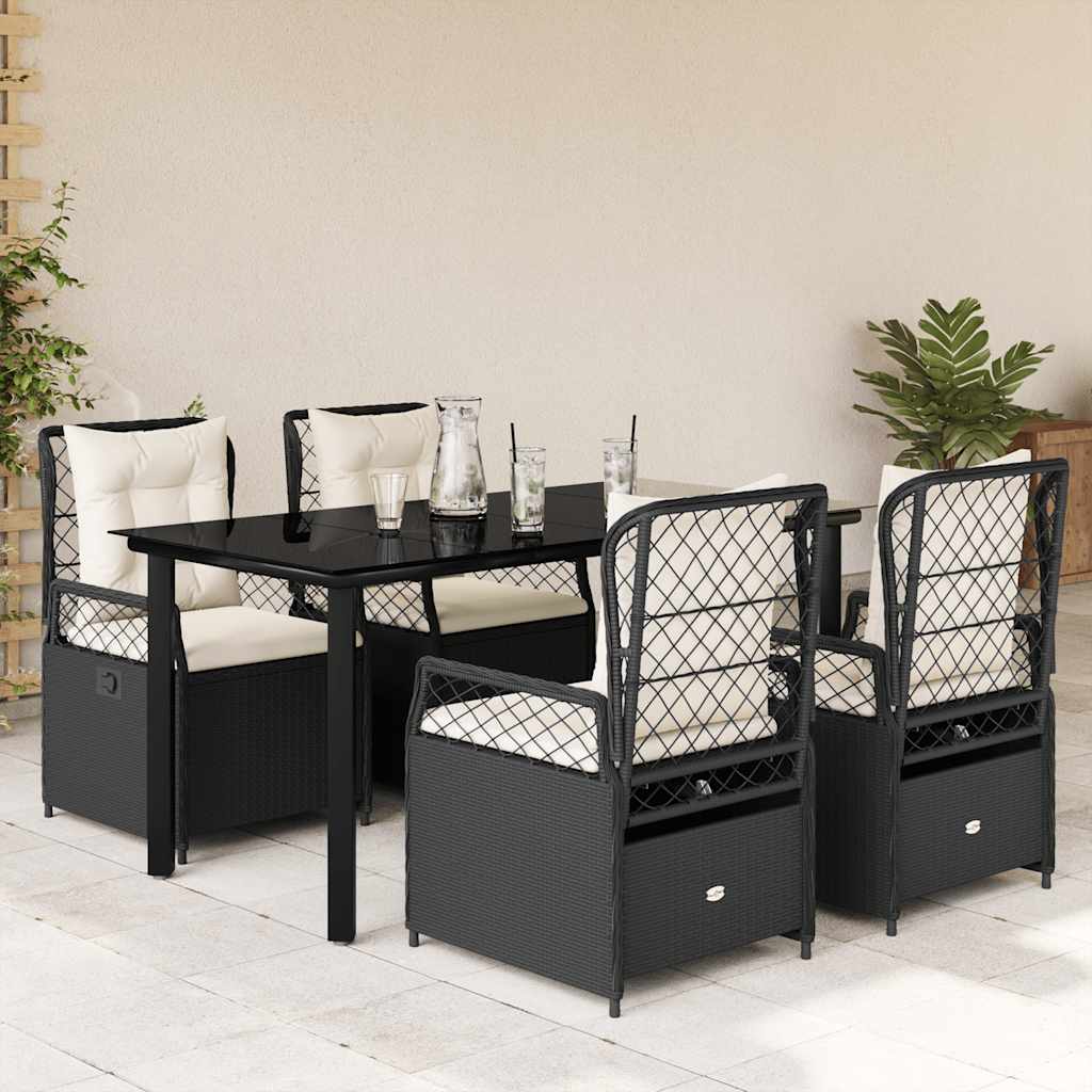 Ensemble à manger de jardin coussins 5pcs Noir Résine tressée - XIOS