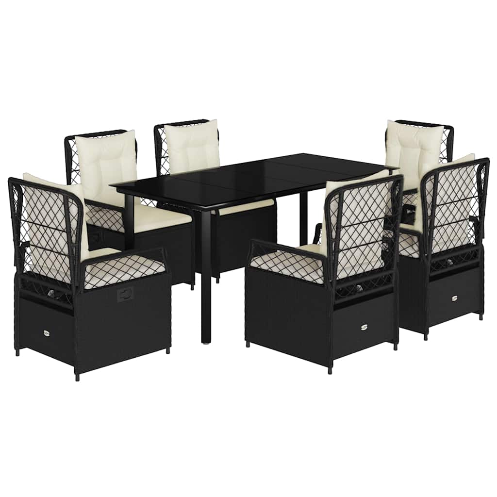 Ensemble à manger de jardin coussins 7pcs Noir Résine tressée