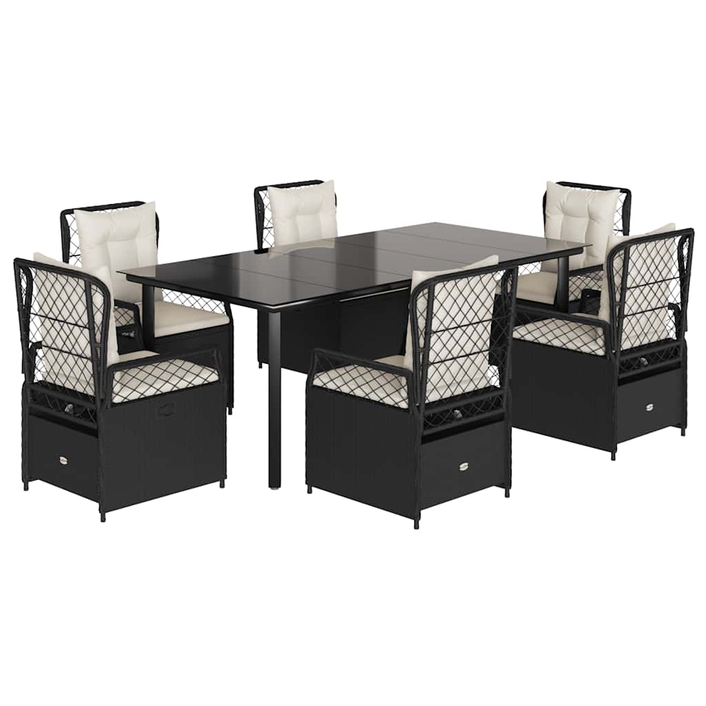 Ensemble à manger de jardin coussins 7pcs Noir Résine tressée