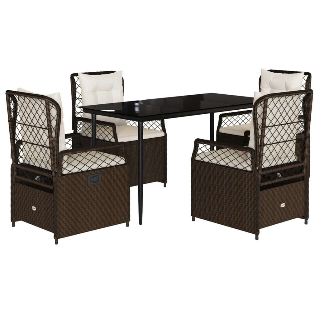 Ensemble à manger de jardin 5 pcs et coussins marron poly rotin