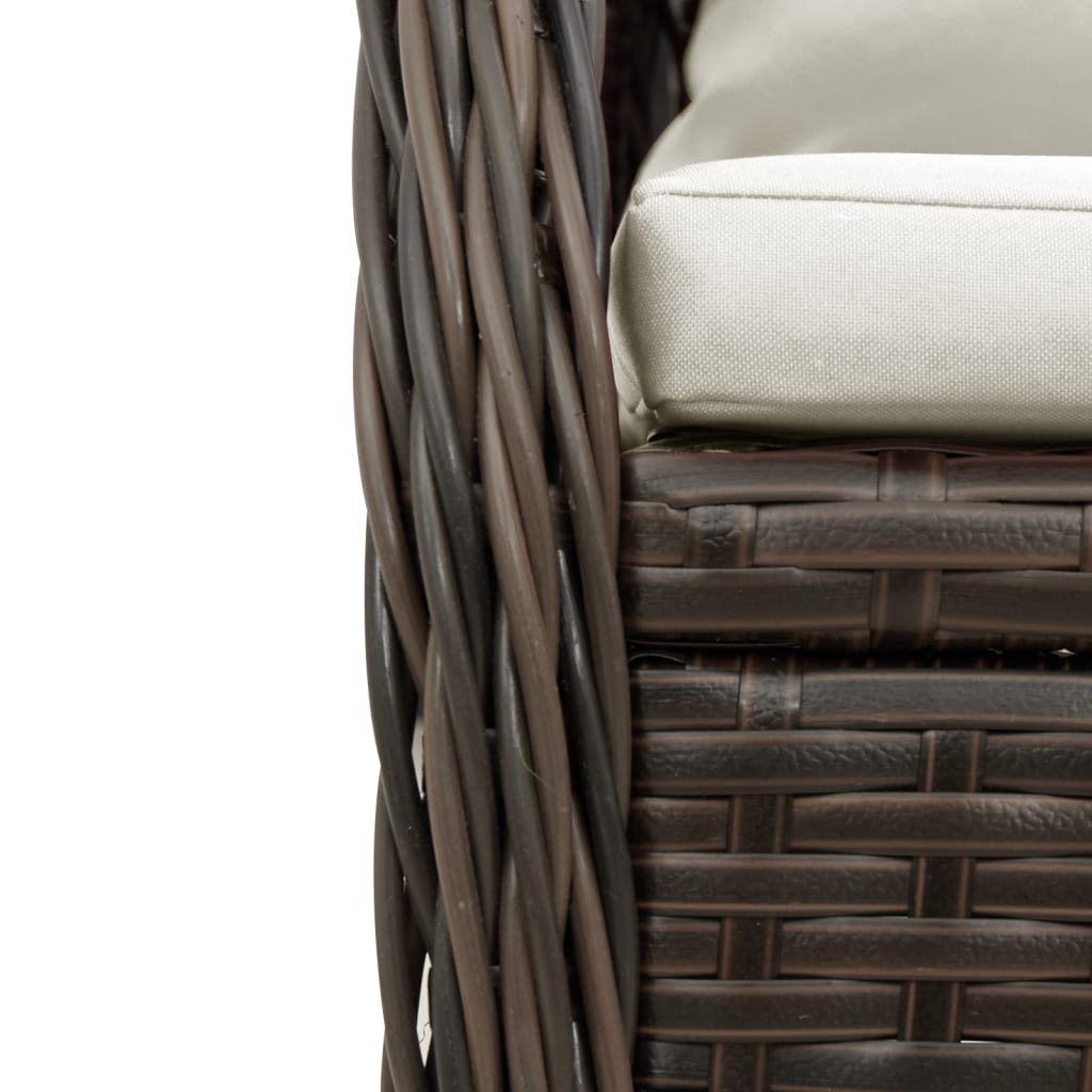 Ensemble à manger de jardin 5 pcs et coussins marron poly rotin