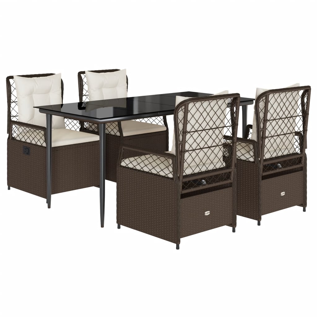 Ensemble à manger de jardin 5 pcs et coussins marron poly rotin