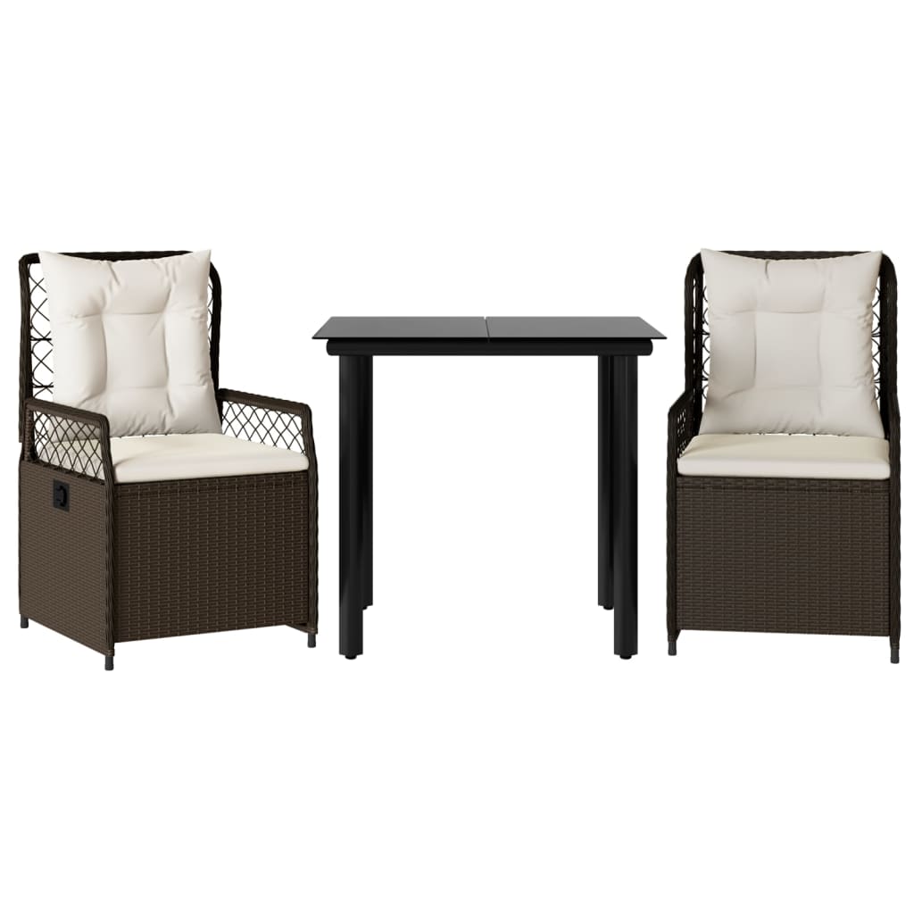 Ensemble à manger de jardin 3 pcs et coussins marron poly rotin