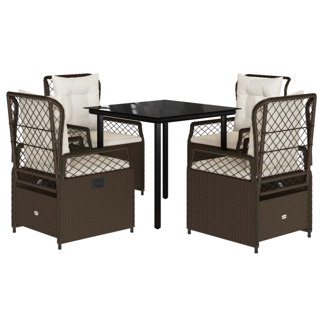 Ensemble à manger de jardin 5 pcs et coussins marron poly rotin