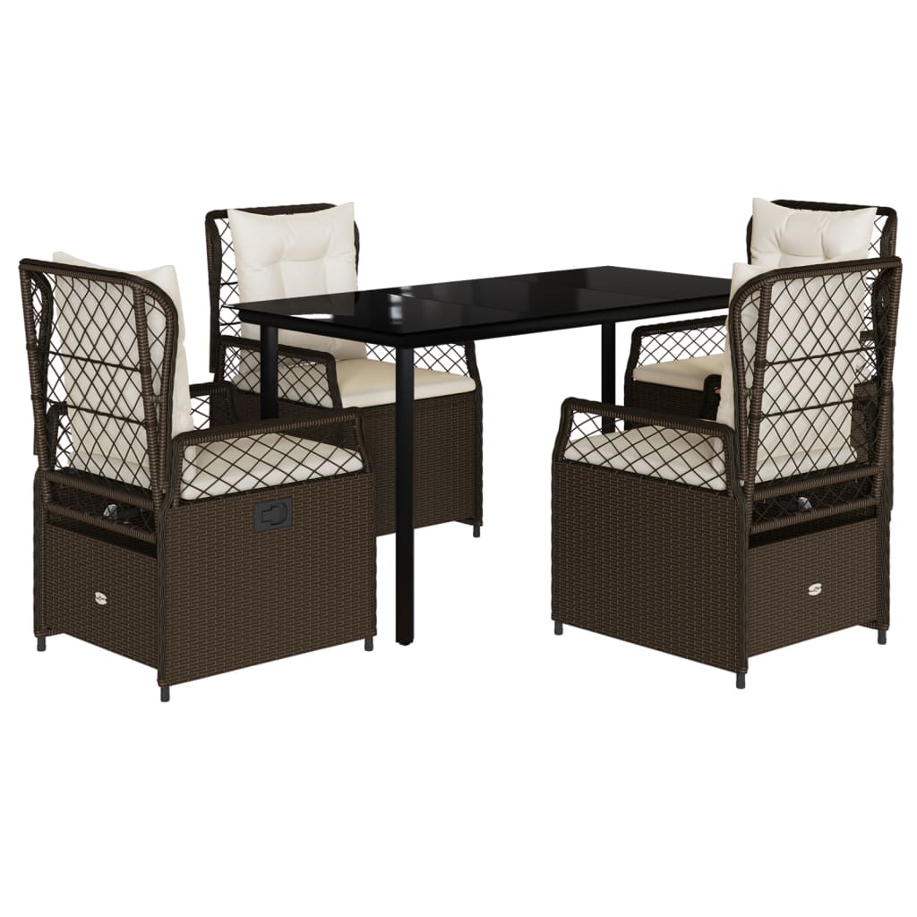 Ensemble à manger de jardin 5 pcs et coussins marron poly rotin