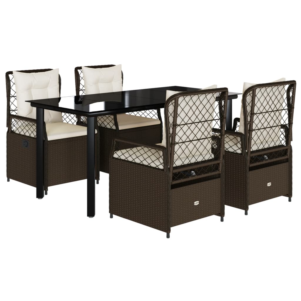 Ensemble à manger de jardin 5 pcs et coussins marron poly rotin