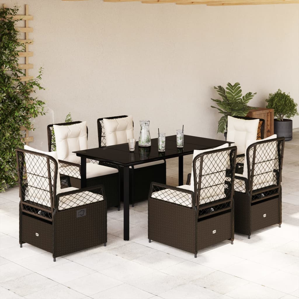 Ensemble à manger de jardin et coussins 7 pcs marron rotin