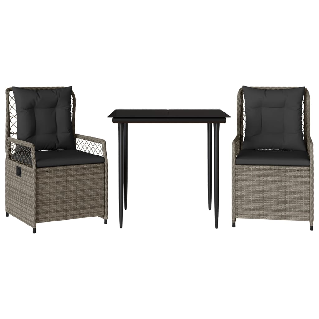 Ensemble à manger de jardin 3 pcs coussins gris résine tressée