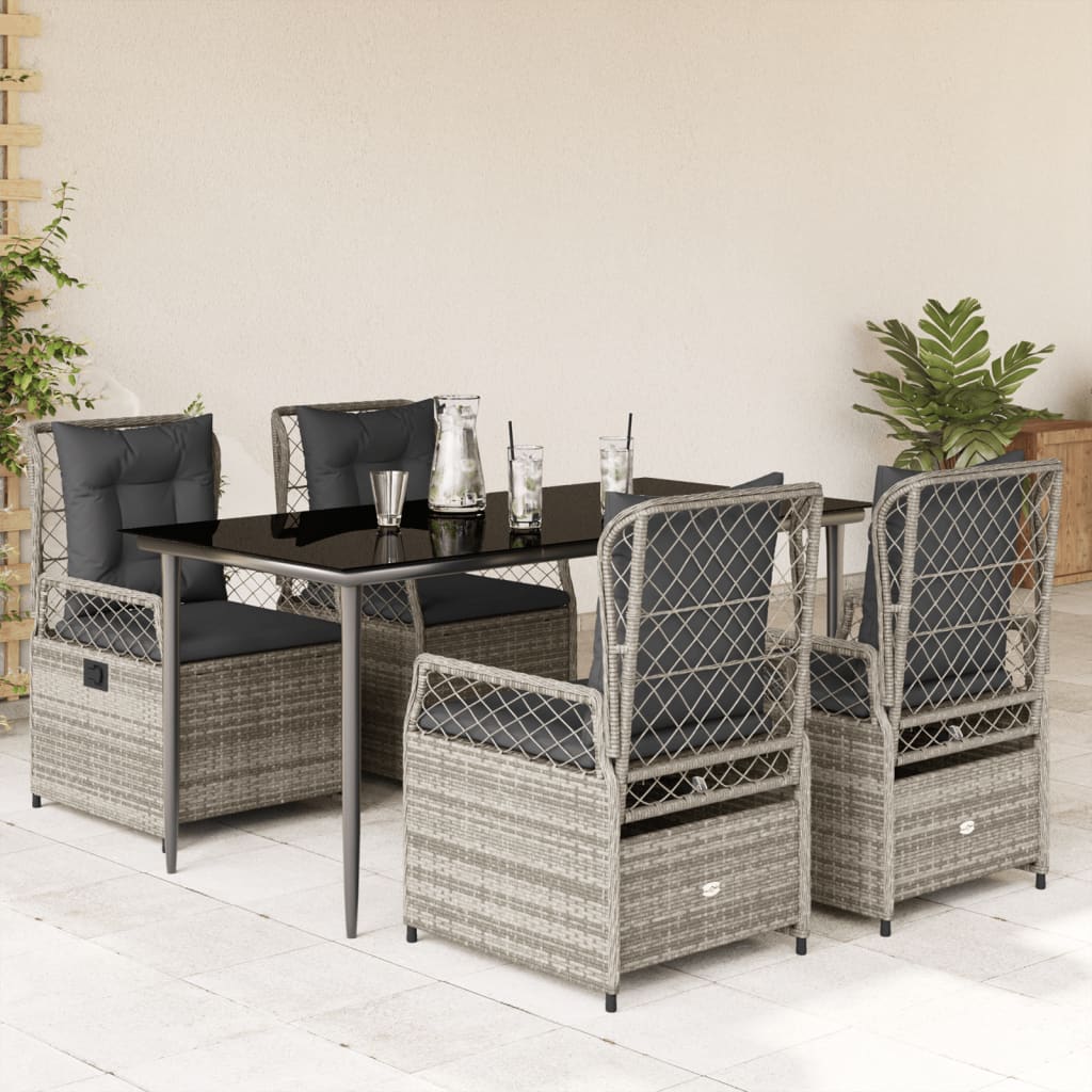 Ensemble à manger de jardin 5 pcs coussins gris résine tressée