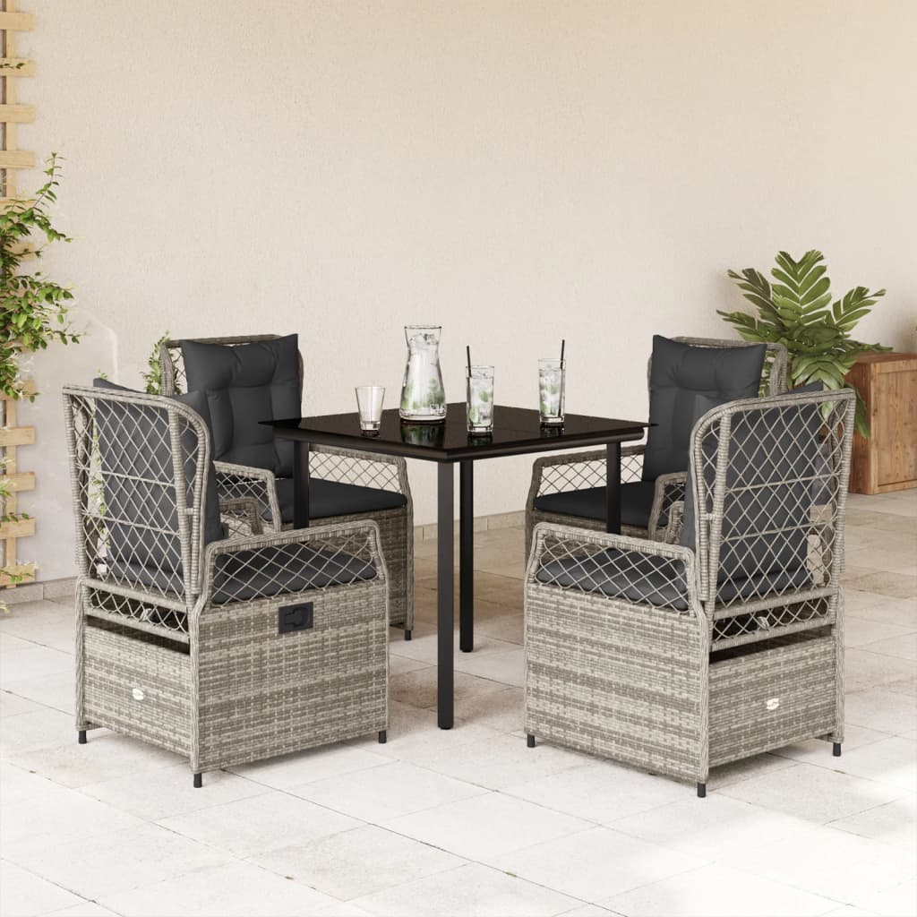 Ensemble à manger de jardin 5 pcs coussins gris résine tressée