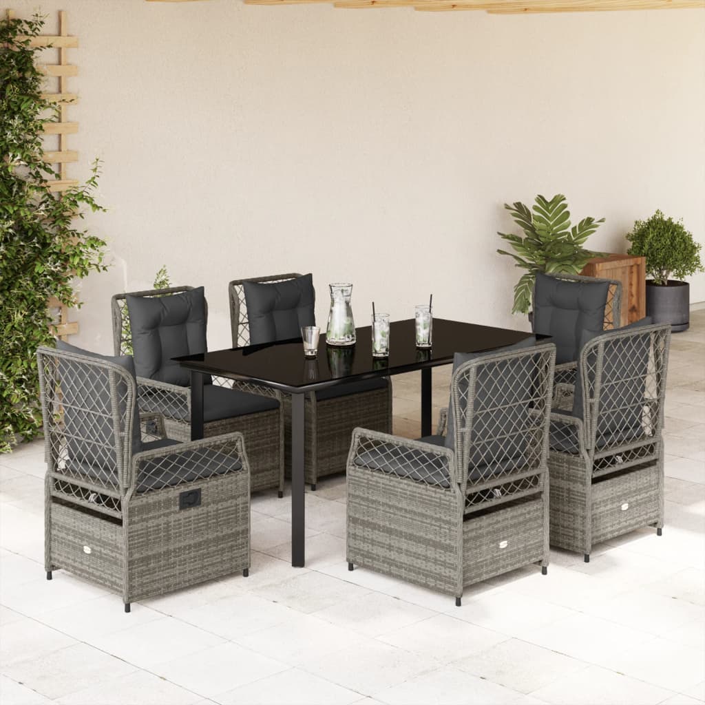 Ensemble à manger de jardin et coussins 7 pcs gris rotin - XIOS