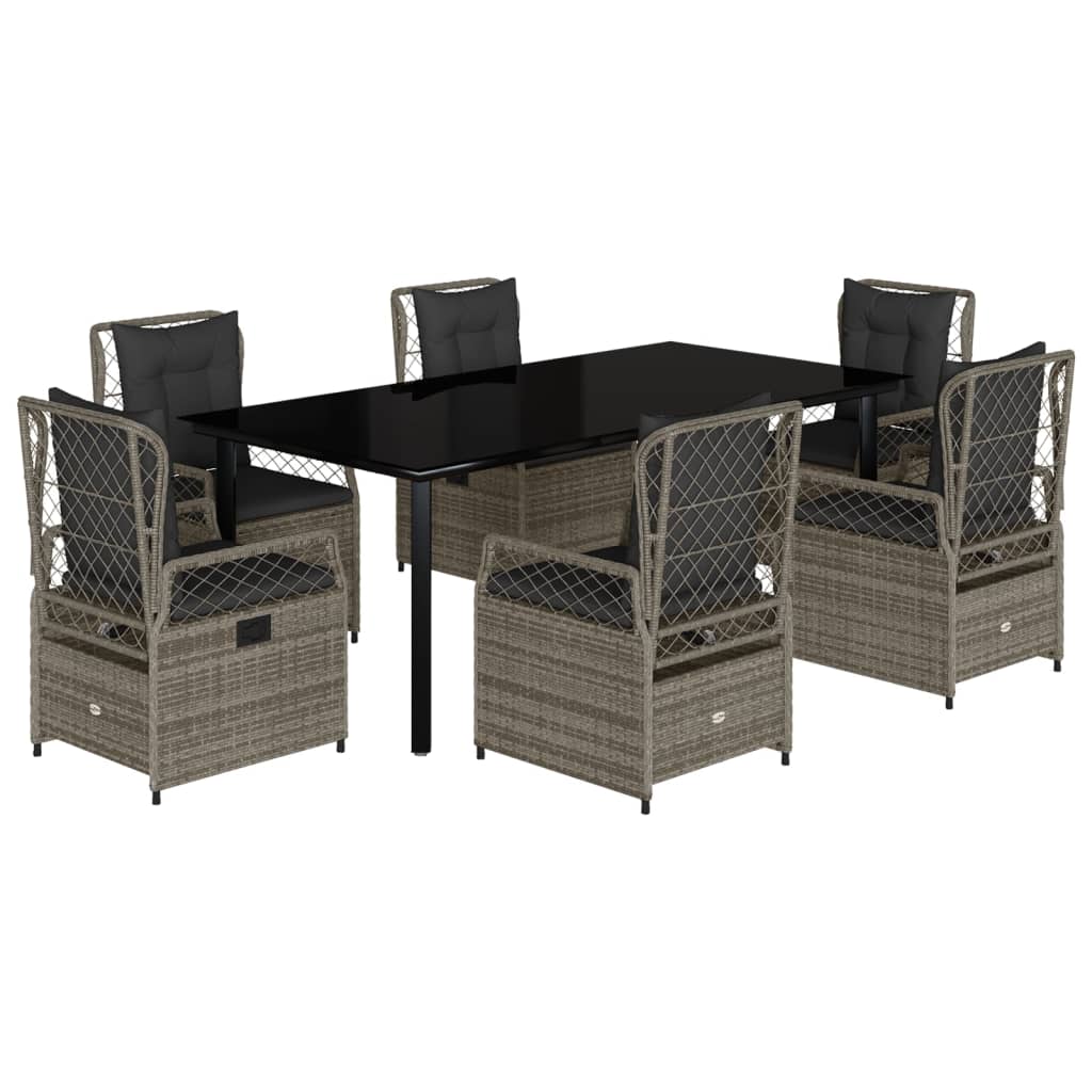 Ensemble à manger de jardin et coussins 7 pcs gris rotin