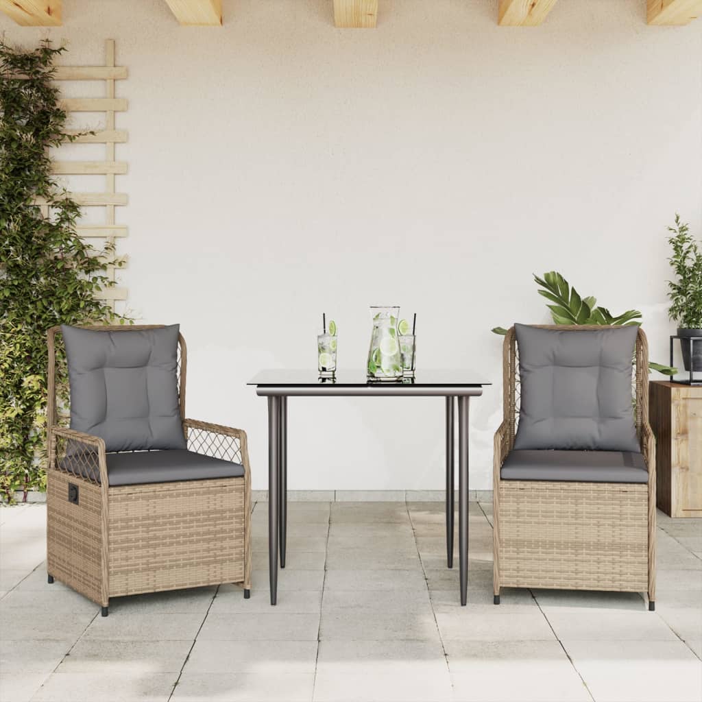 Ensemble à manger de jardin et coussins 3 pcs Beige poly rotin