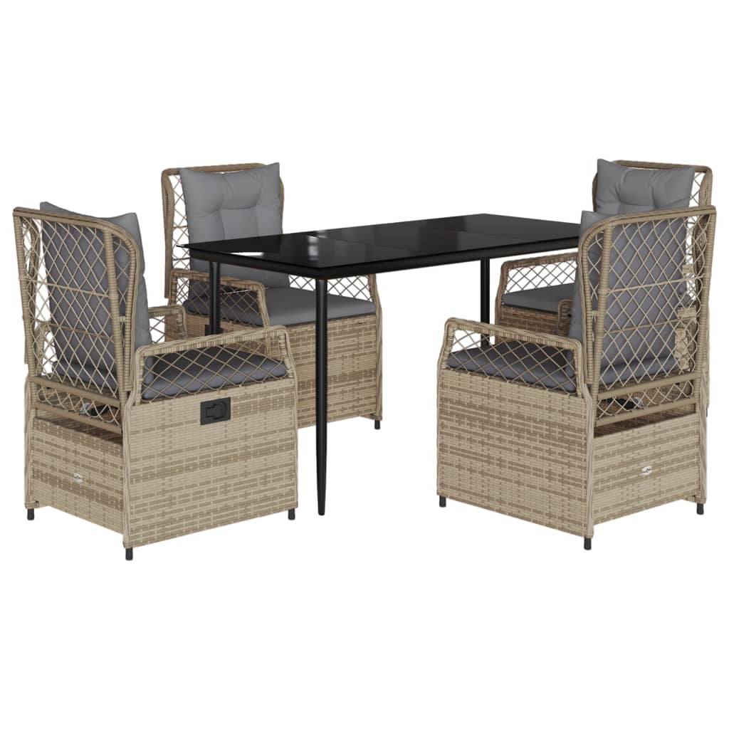 Ensemble à manger de jardin avec coussins 5pcs Beige poly rotin