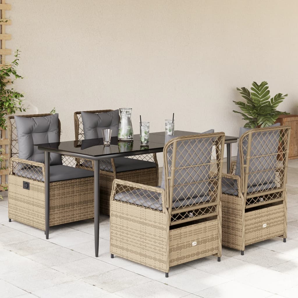 Ensemble à manger de jardin avec coussins 5pcs Beige poly rotin