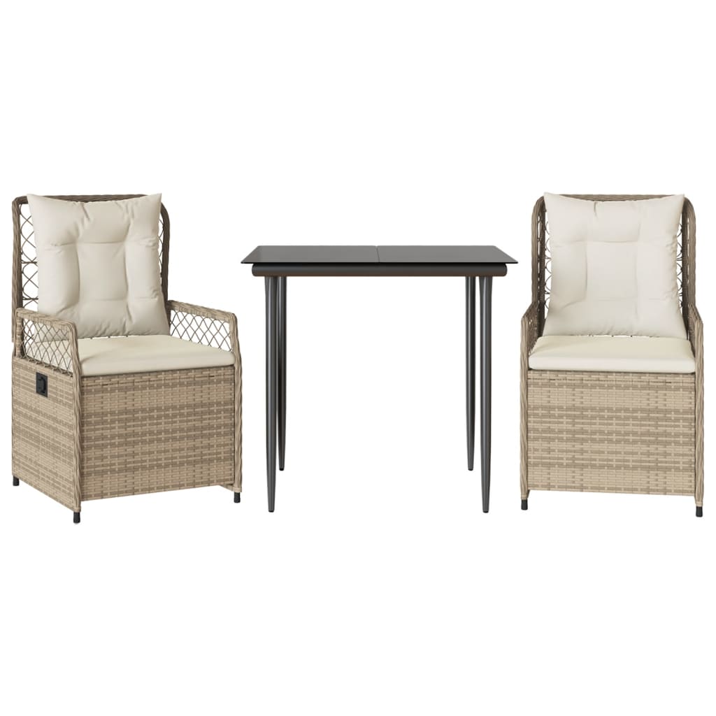 Ensemble à manger de jardin et coussins 3 pcs Beige poly rotin