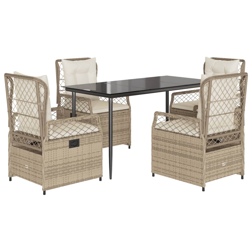 Ensemble à manger de jardin avec coussins 5pcs Beige poly rotin