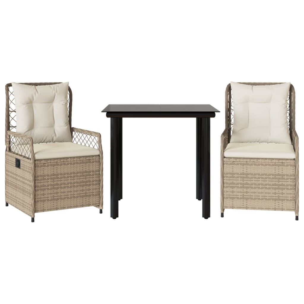 Ensemble à manger de jardin et coussins 3 pcs Beige poly rotin