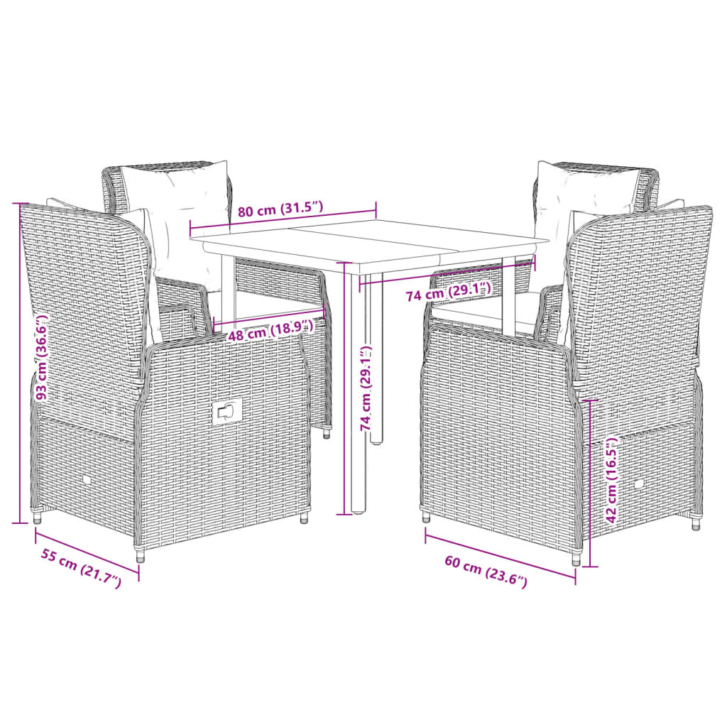Ensemble à manger de jardin avec coussins 5pcs Beige poly rotin