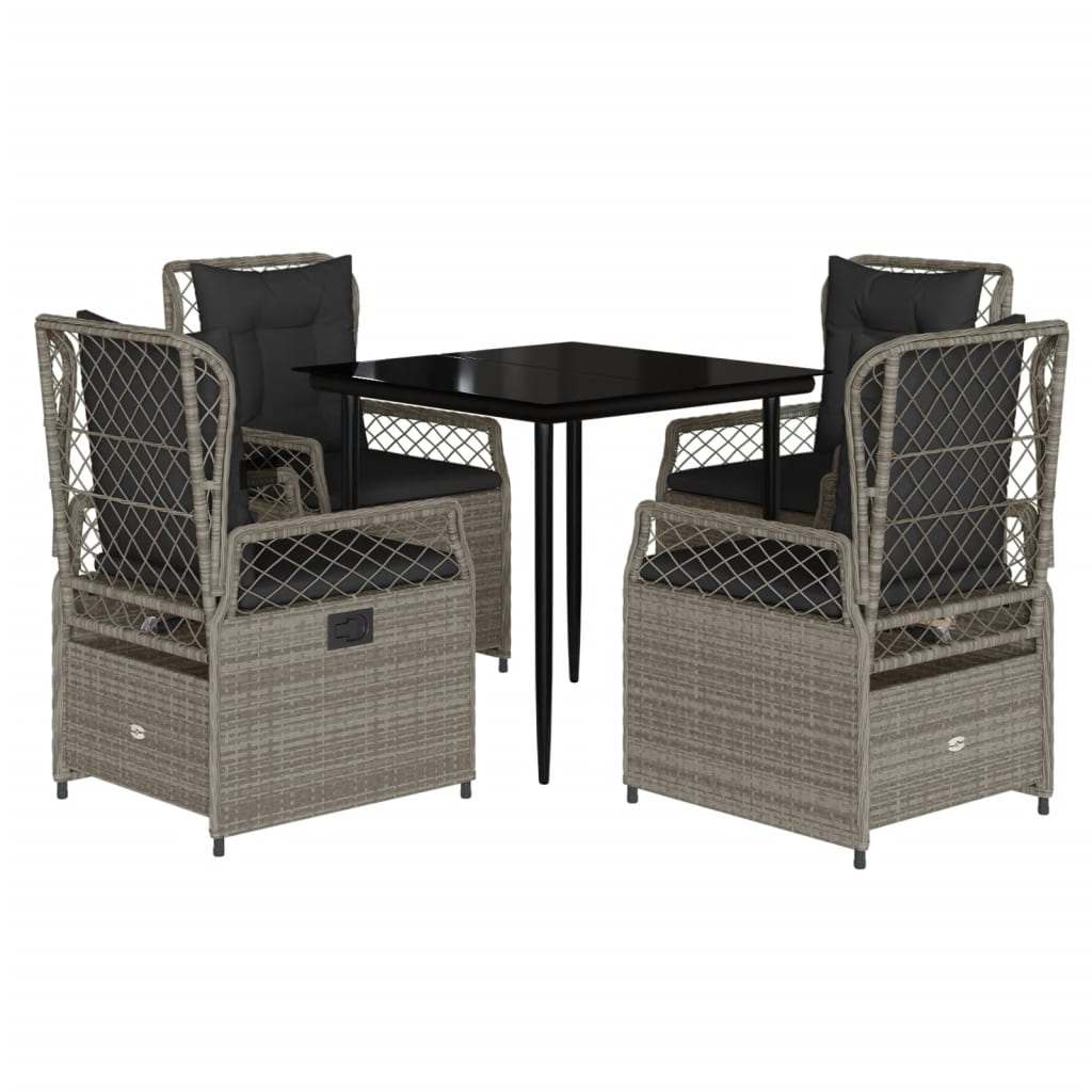 Ensemble à manger de jardin et coussins 5 pcs gris clair rotin