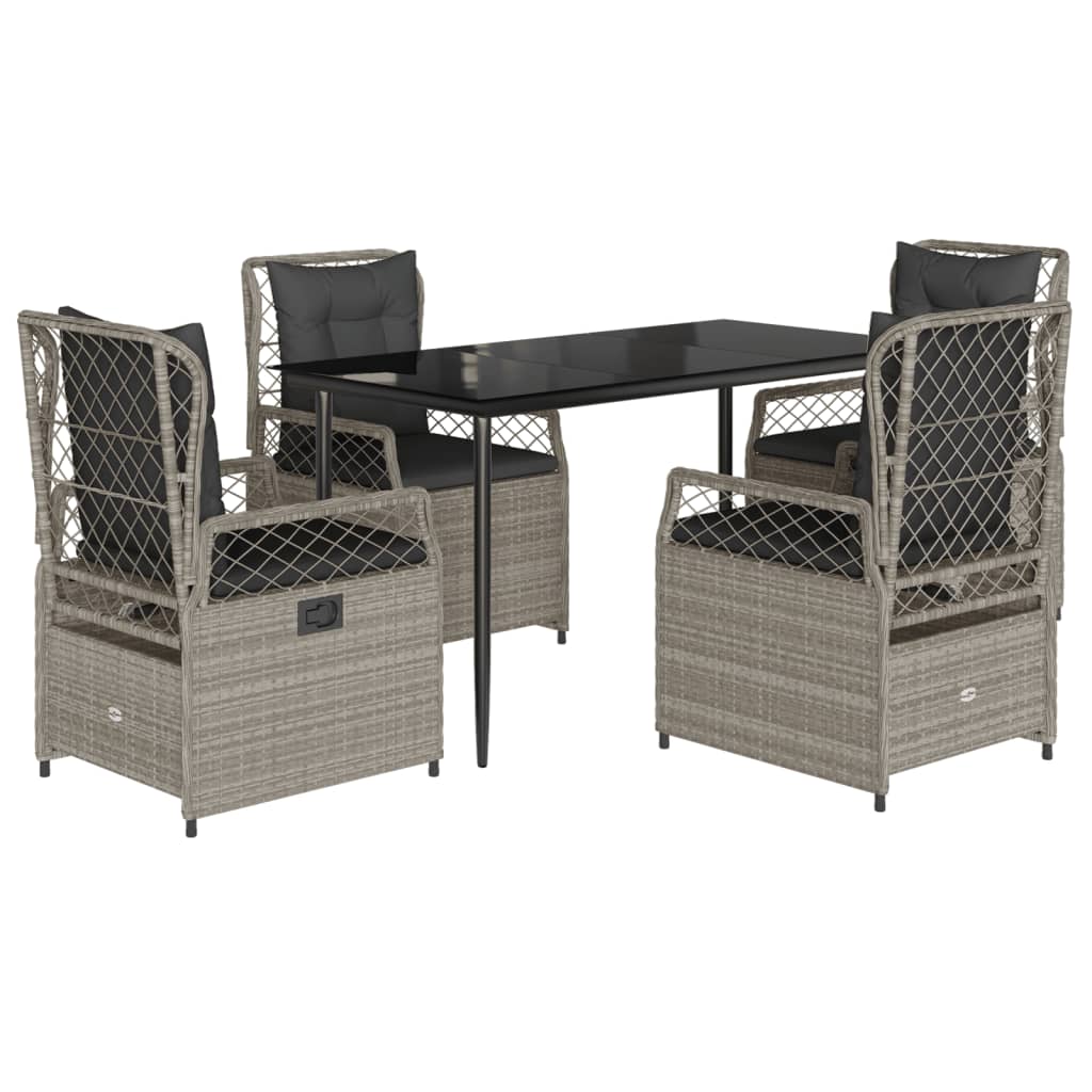 Ensemble à manger de jardin et coussins 5 pcs gris clair rotin