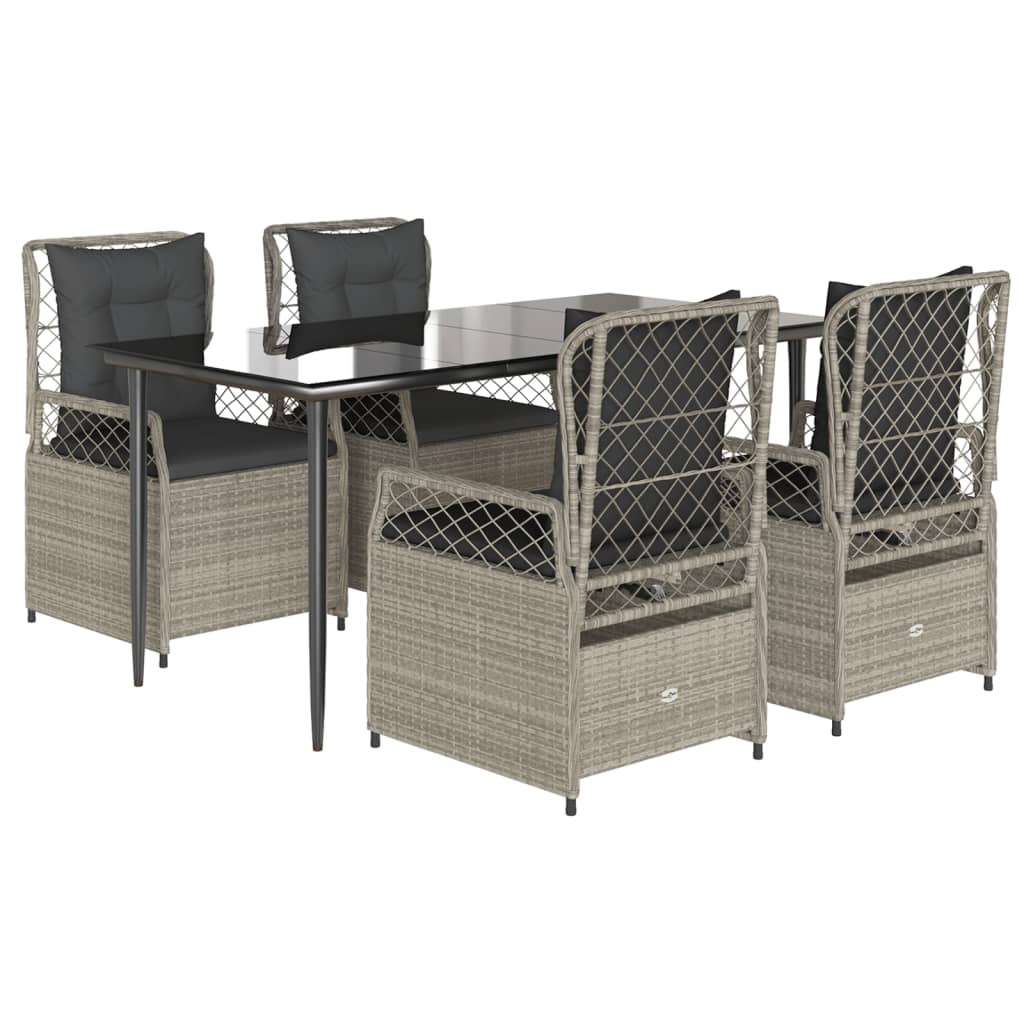 Ensemble à manger de jardin et coussins 5 pcs gris clair rotin