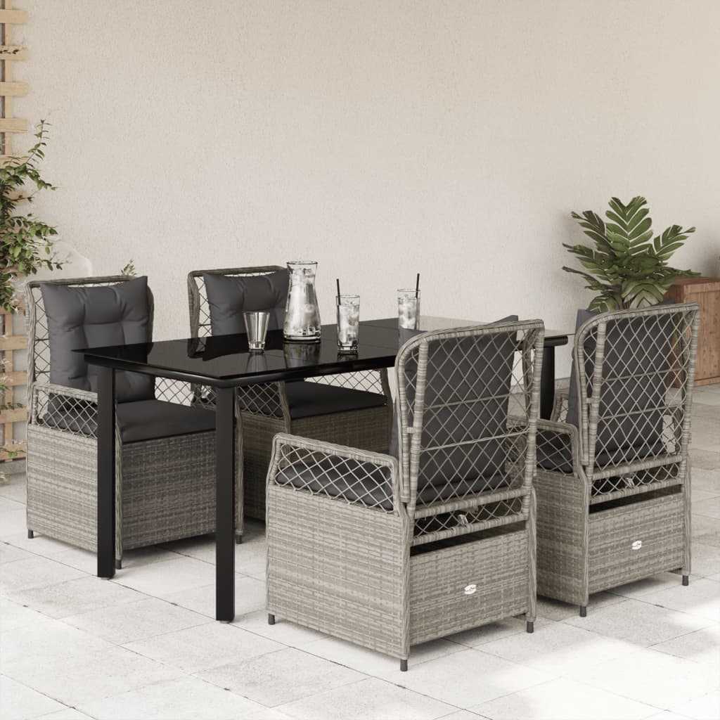 Ensemble à manger de jardin et coussins 5 pcs gris clair rotin