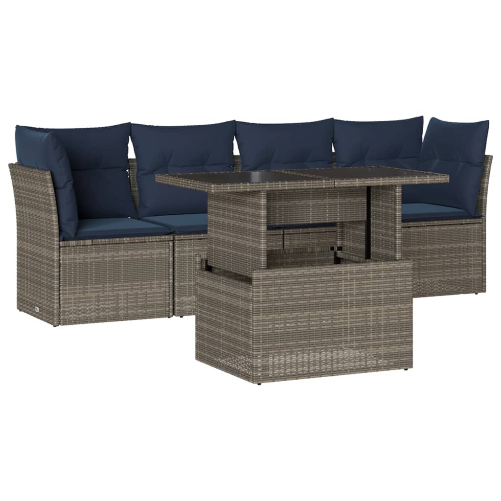 Ensemble de canapé de jardin 5 pcs avec coussins gris résine tressée