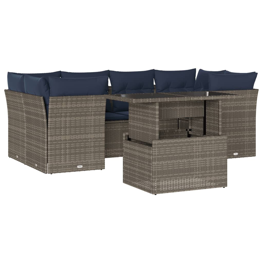 Ensemble de canapé de jardin 7 pcs avec coussins gris résine tressée